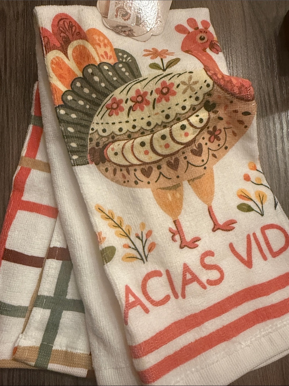 Farmhouse Turkey Kitchen Towel - Cream, Orange & Green